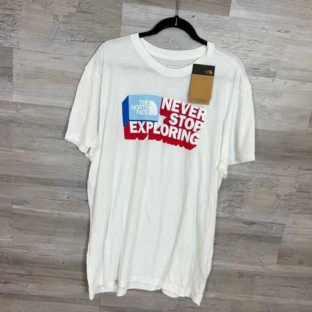 The North Face White Tee with Red and Blue Graphic